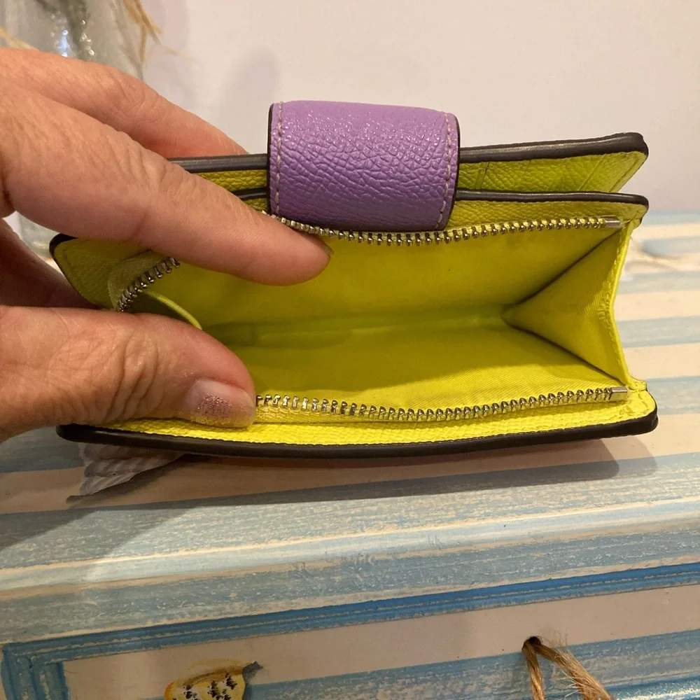 Coach Medium Corner Zip Wallet Colorblock Orange, Yellow and Purple Wallet - Picture 6 of 6